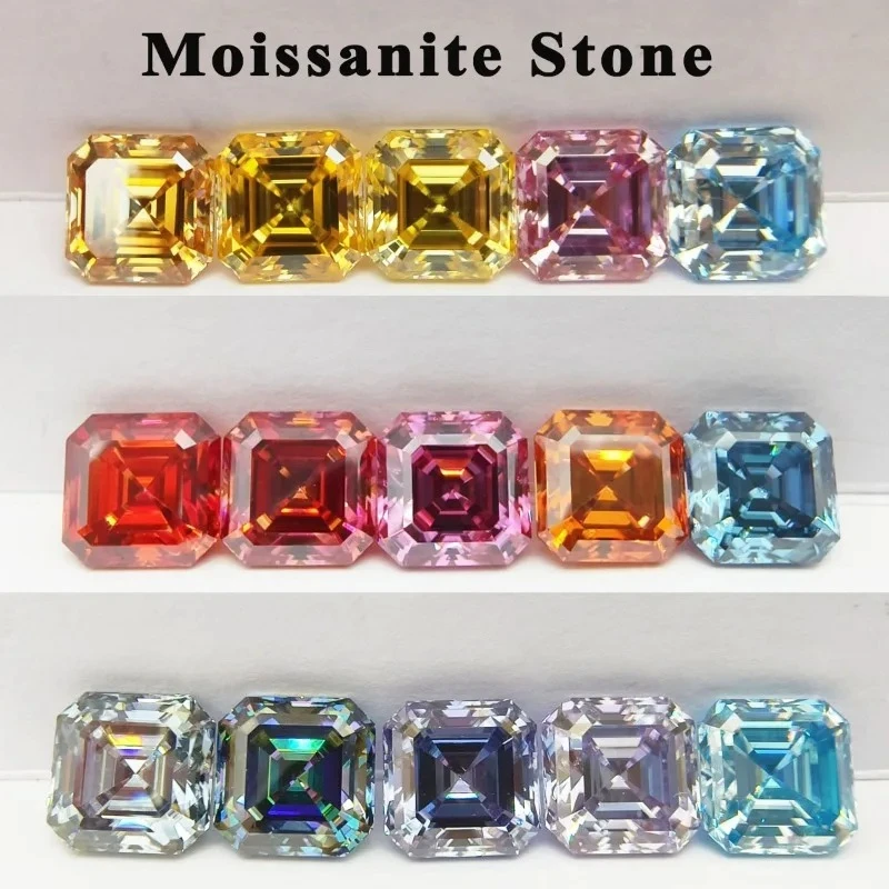 

Moissanite Stone Asscher Cut Multiple Colors VVS1 High Quality Loose Gemstones for Custom Jewelry Making with Certificate