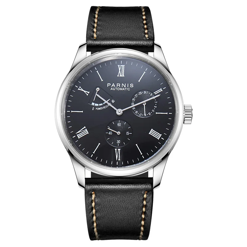 

Fashion Parnis 41.5MM Black Dial Automatic Men Watches Calendar Leather Strap Mechanical Watch For Men reloj hombre 2024 Clock