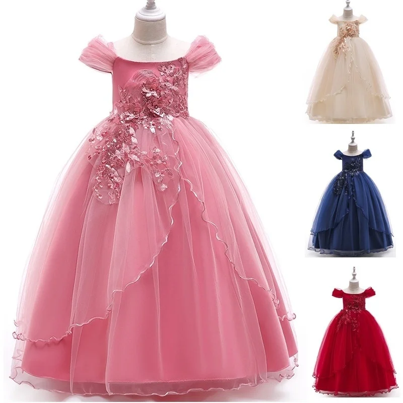 

Bridesmaid Princess Dress For Girls Big Girl Birthday Party Tulle Tutu Clothes Flower Girls Wedding Pageant Long Gown 5 14 Yrs