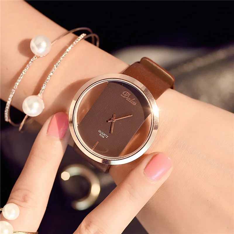 Hot Fashion Women Watch Luxury Leather Skeleton Strap Watch Women Dress Watch Casual Quartz Watch Reloj Mujer Wristwatch Girl