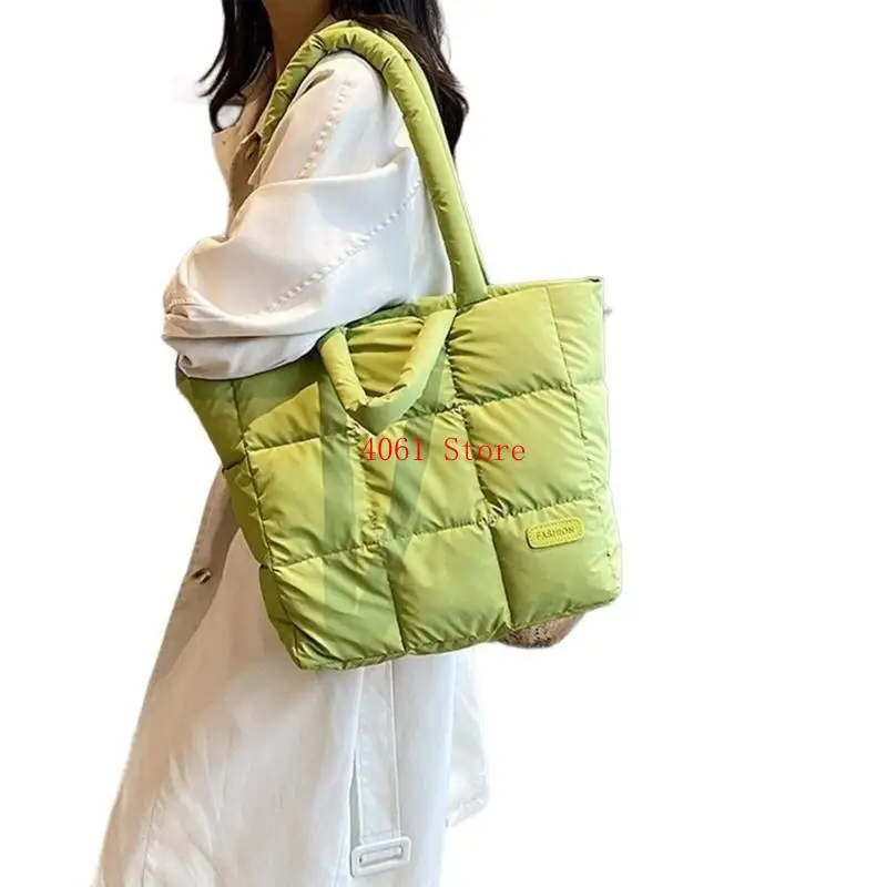 

Nylon Shoulder Bag Versatile Down Tote Bags Solid Color Handbag for Women