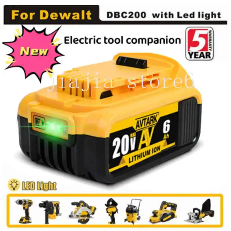 Genuine 18V/20 Volt MAX 6.0Ah 8.0Ah DCB200 Replacement Li-ion Battery for DeWalt DCB205 DCB201 DCB203 Power Tool Batteries