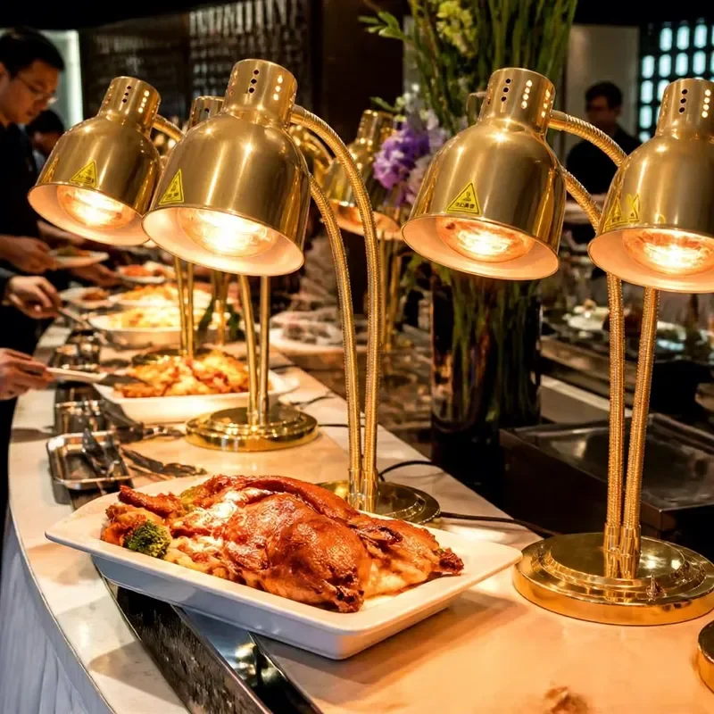 Electric Food Warmer Lamp Double Neck Infrared Heat Light Adjustable Height Buffet Catering Equipment Restaurant Kitchen