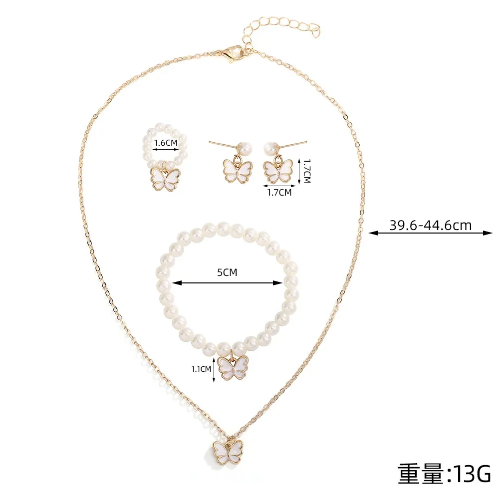 4pcs/Set Sweet Jewelry Set Butterfly Pendant Imitation Pearl Necklace for Women Pearl Earrings Girl Jewellery Women Gift Collar