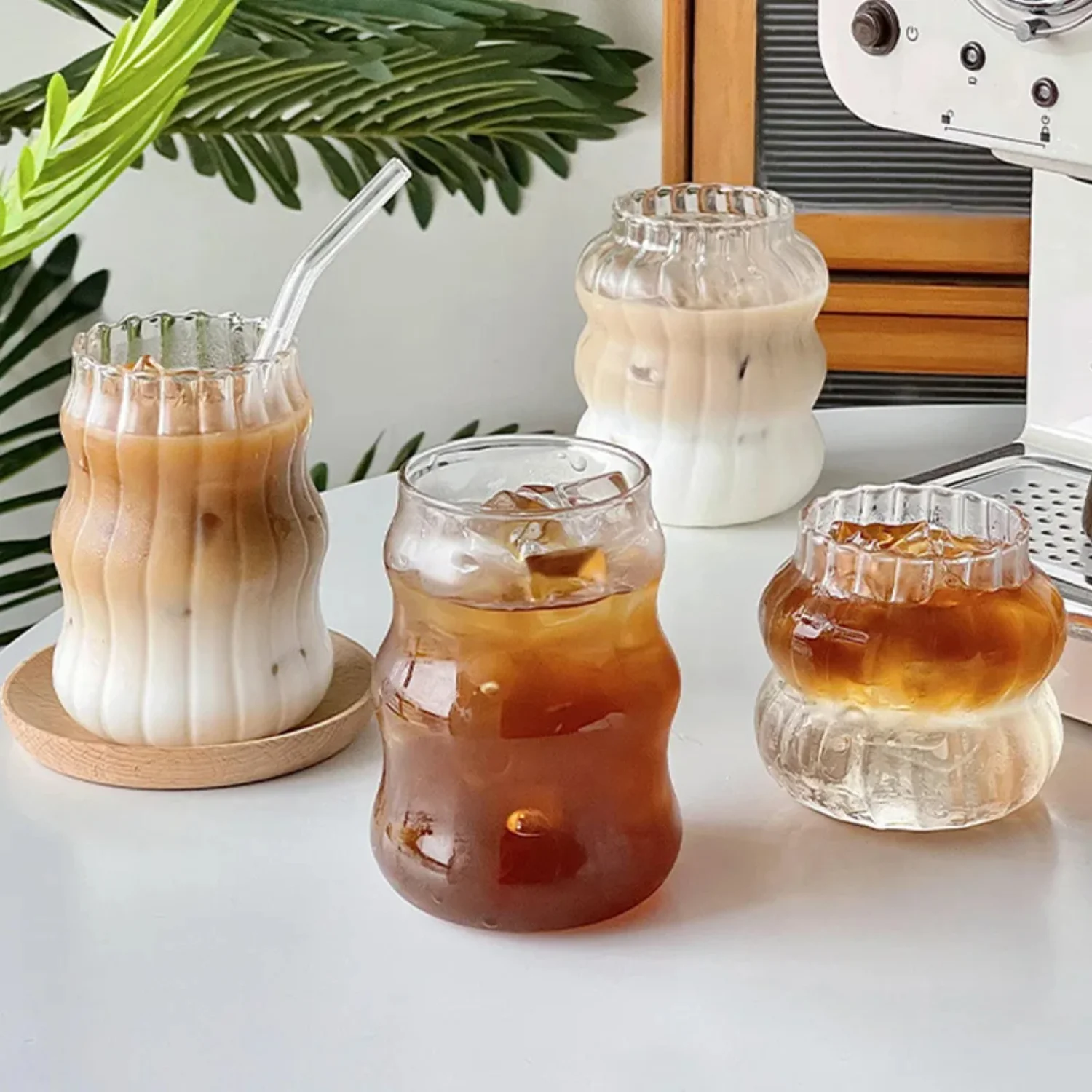 Glass Cup Heat-resistant Tumbler Drinkware Transparent Tea Juice Milk Coffee Mug  Water Glasses Stripe Mug 410/530/650ml