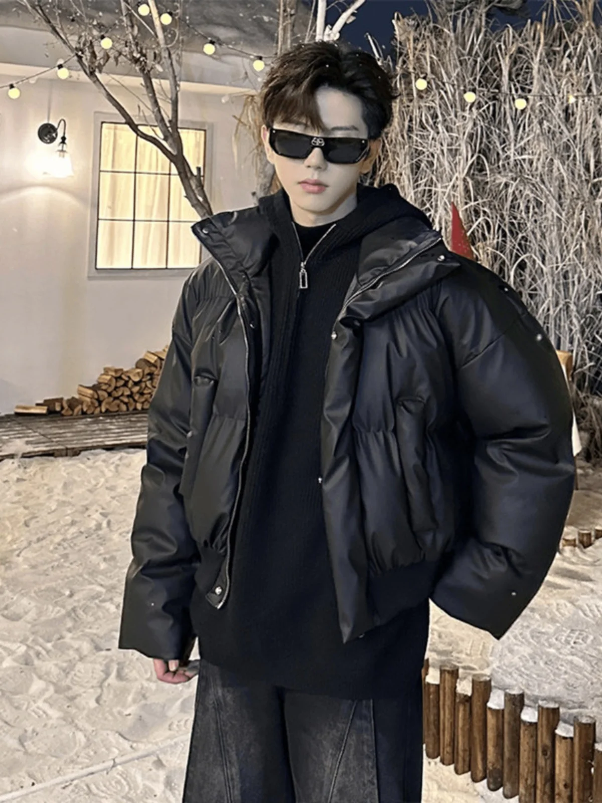 

Thiened American Cleanfit down Cotton Jaet Men's Sle Warmth Bread Sle Coat Stand Collar Winter Leisure Polyester Fiber