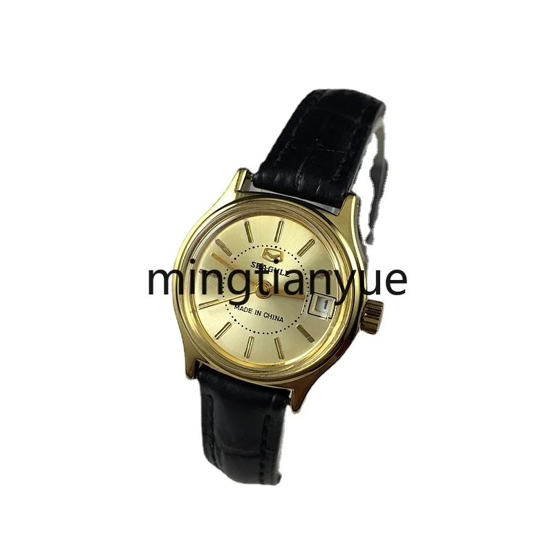 

Yellow Shell Yellow Noodle Nail Single Calendar Manual Mechanical Women's Watch Diameter 26mm