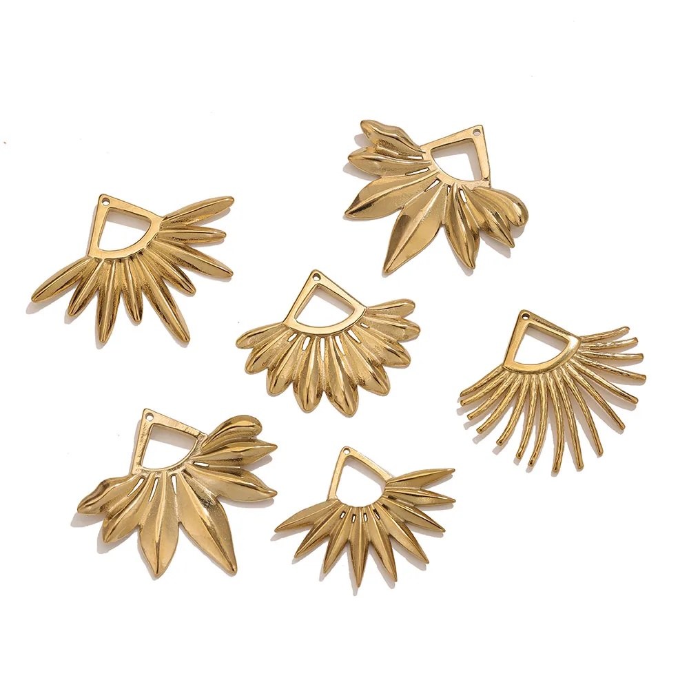 

2pcs Stainless Steel Leaf Fan-shaped Charm Vintage for DIY Woman Necklaces Earrings Handmade Jewelry Material Making Accessories