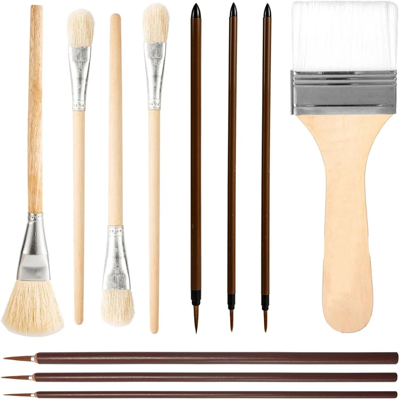 Pottery Glaze Brushes Set,Different Shapes Wood  Brushes With Long Handle Watercolor Oil For Students Artist-AT36