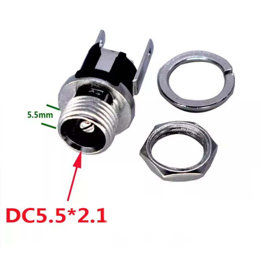 10pcs DC025M DC5.5*2.1mm 5.5*2.5mm Straight Type Power Supply Socket Female Thread 5.7mm NEW