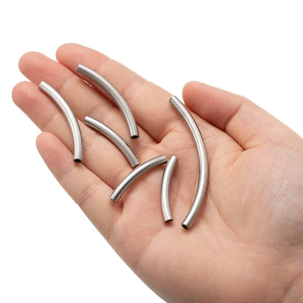 10Pcs/Lot Stainless Steel Curved Tube Spacer Beads For DIY Bracelet Necklace Jewelry Making Connector Findings Accessories