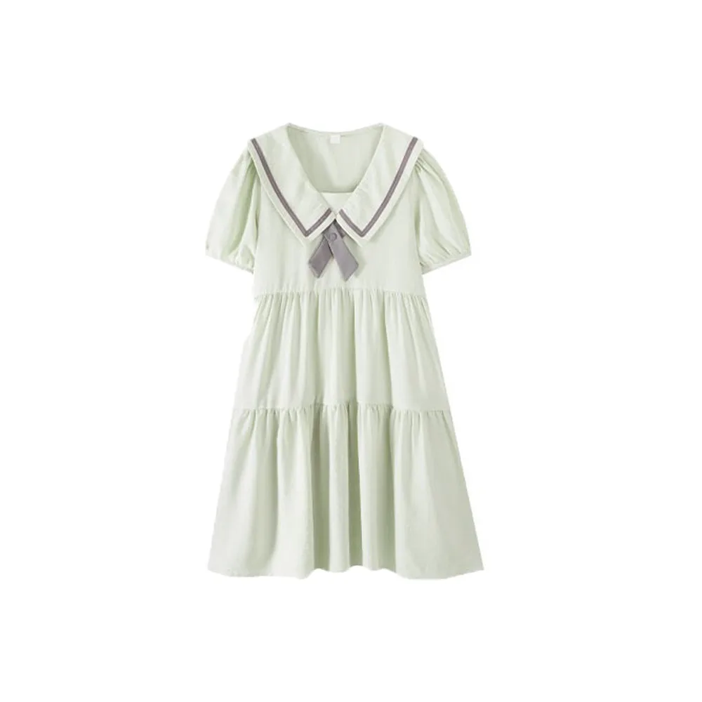 

Ins Bowknot Girl Princess Dress Preppy Style Puff Short Sleeve Teenagers Dresses Sweet Loose Children Bubble Dress Party