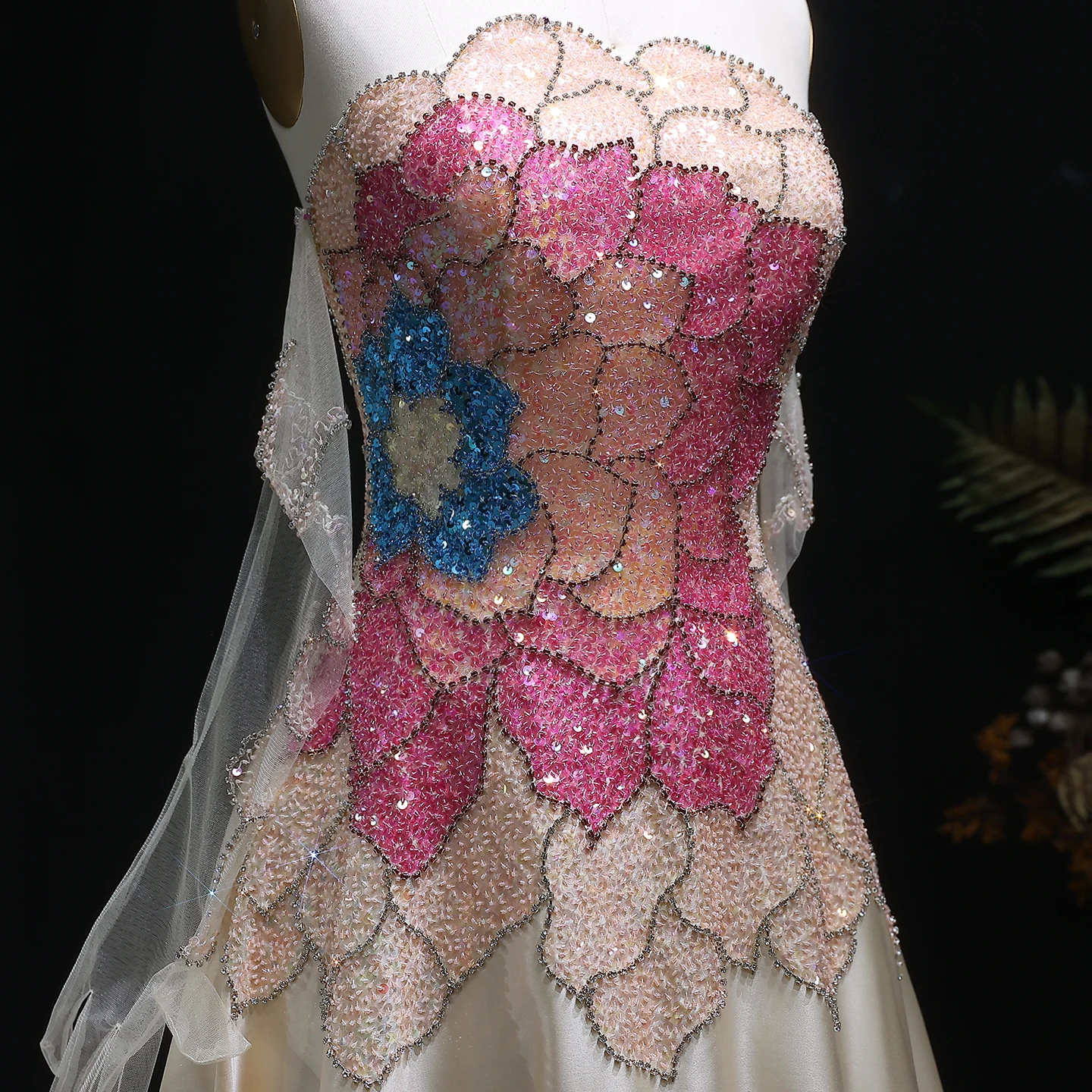 Sharon Said Luxury Strapless Dubai Evening Dress with Gloves Elegant Beige Satin Long Women Wedding Party Gowns SS513 Customized image 5