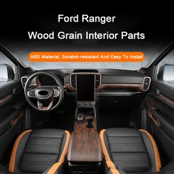 Wood Grain Interior Overlay Covers For Ford Ranger Wildtrak T9 2023 2024 Instrument Trim Air outlet Center Gear Shift Panel Mask