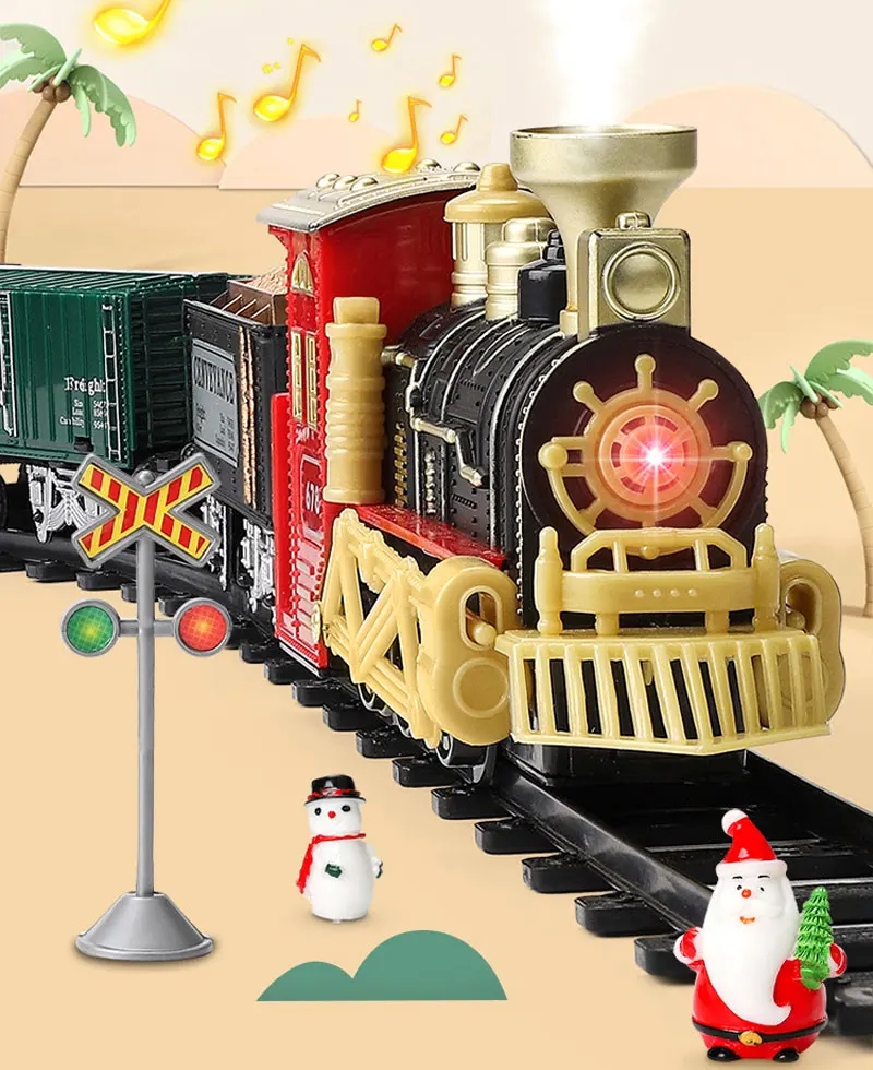 Fumar Electronic Train Toy Set para Crianças, Car Railway e Tracks, Motor de Locomotiva a Vapor, Building Block, Birthday Gift