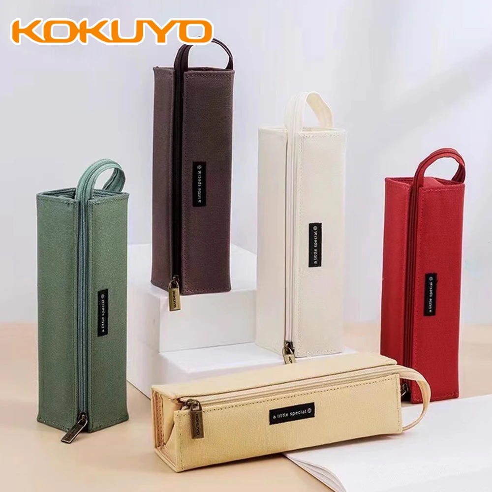 Estuche para lápices japonés Kokuyo, estuche cuadrado de gran apertura que se puede desplegar, estuche para lápices de aprendizaje para estudiantes, papelería escolar de gran capacidad