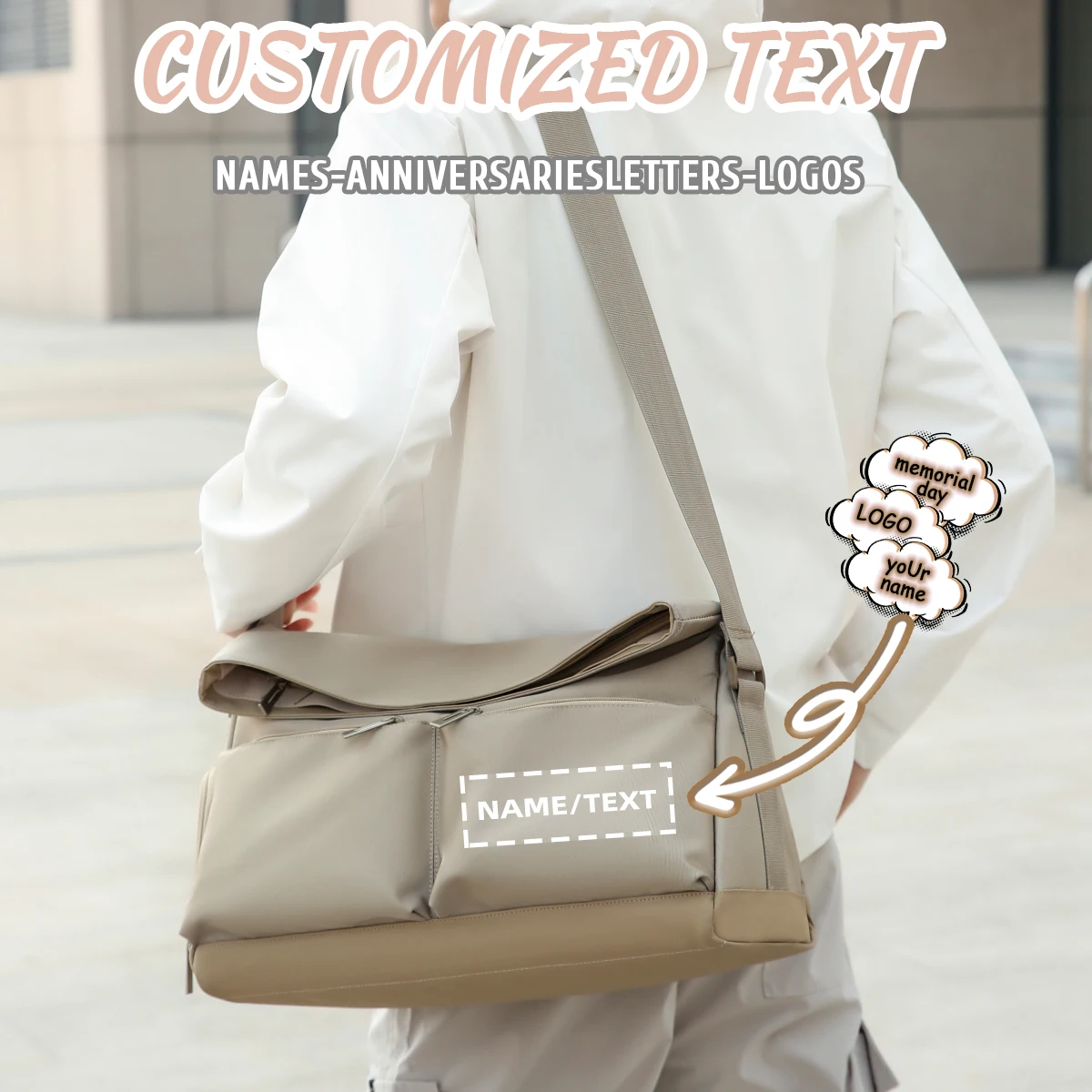 

Logo High-End Custom Storage Travel Bag Versatile Crossbody Bag Casual Tote Bag College Student Shoulder Bag Exclusive DIY