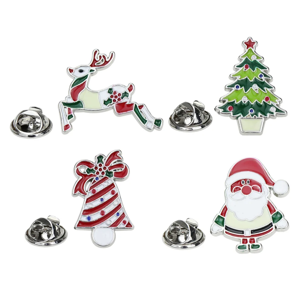 4 قطعة سبائك الزنك عيد الميلاد بروش جمع دبوس الموضة الاحتفالية للنساء ريترو عطلة الإكسسوارات والمجوهرات هدية التلبيب ديكور الجرس #5