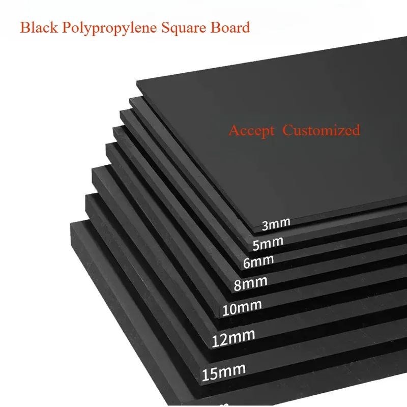 Thickness 3mm-20mm Black Polypropylene Square Board PP Plastic Sheets Plate  100x100/200x200/250x250/300x300mm