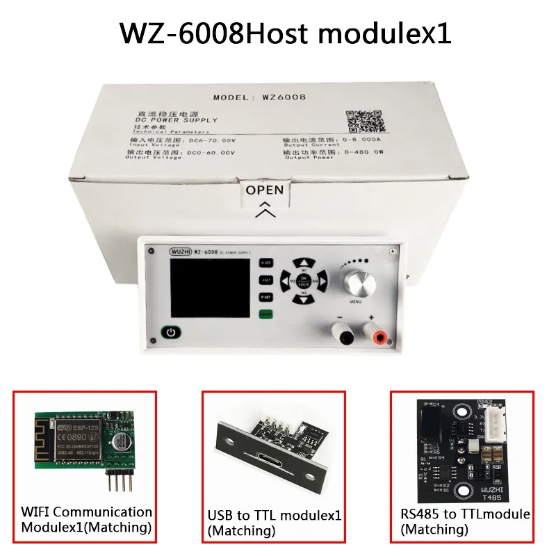 

WZ6008 WIFI Digital Display DC DC Converter Adjustable CC CV Regulated Laboratory Power Supply Variable 60V 8A Voltmeter Ammeter