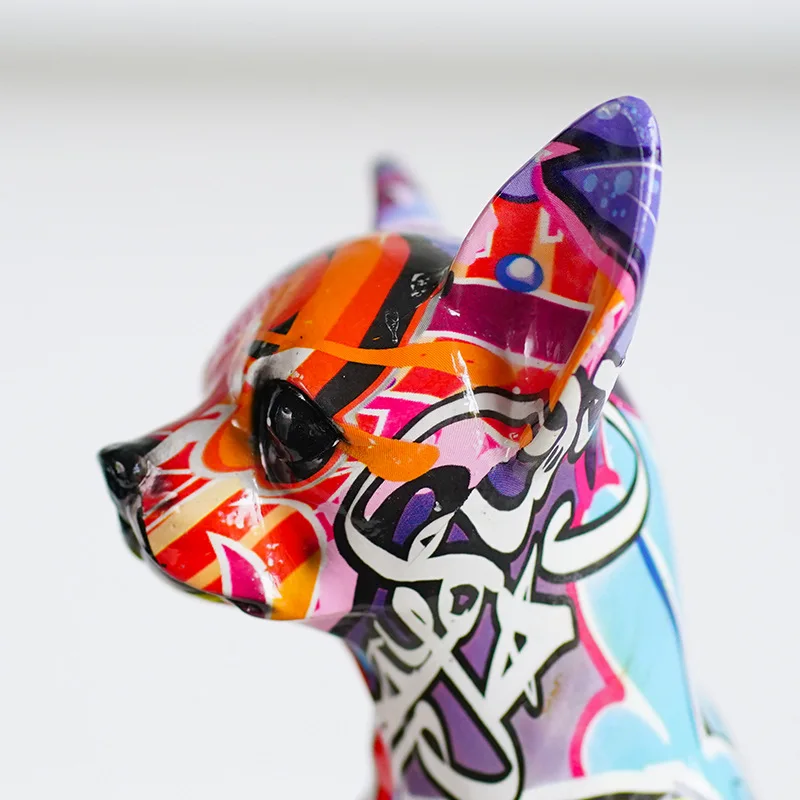 ‌Vibrant Dog Sculpture with Water Transfer Print‌ - Unique Display for Living Room & Bar Cabinet