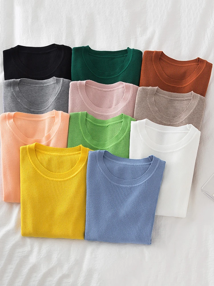 

2025 New Women Sweater Autumn Winter Long Sleeve Pullover Basic Top Fashion O-neck Elastic Female Winter Solid Knitted Jumper