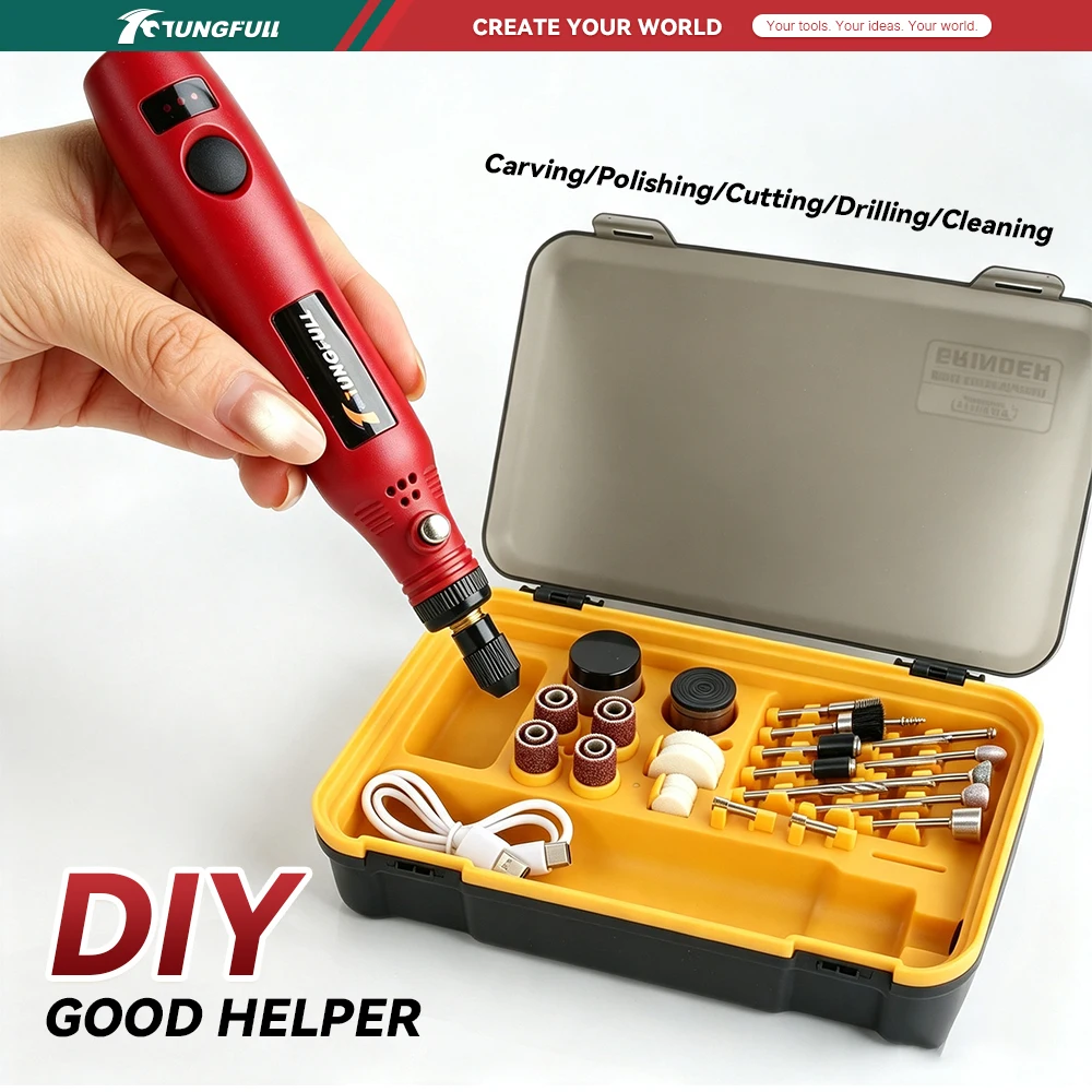 TUNGFULL Mini Cordless Drill 3-Speed High Precision Engraving Tool for Model Making Jade Carving Sanding Cutting DIY Craft
