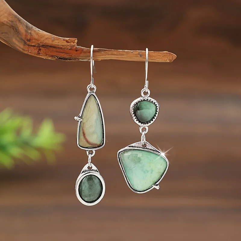 Vintage Bohemian Geometric Asymmetrical Drop Earrings All-Season Casual Ethnic Style Earrings Vacation Jewelry Gifts