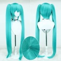 Peluca de Cosplay Miku de 110cm de largo, coletas dobles azules y verdes, pelo de fibra sintética para Anime, fiesta de Navidad y Halloween