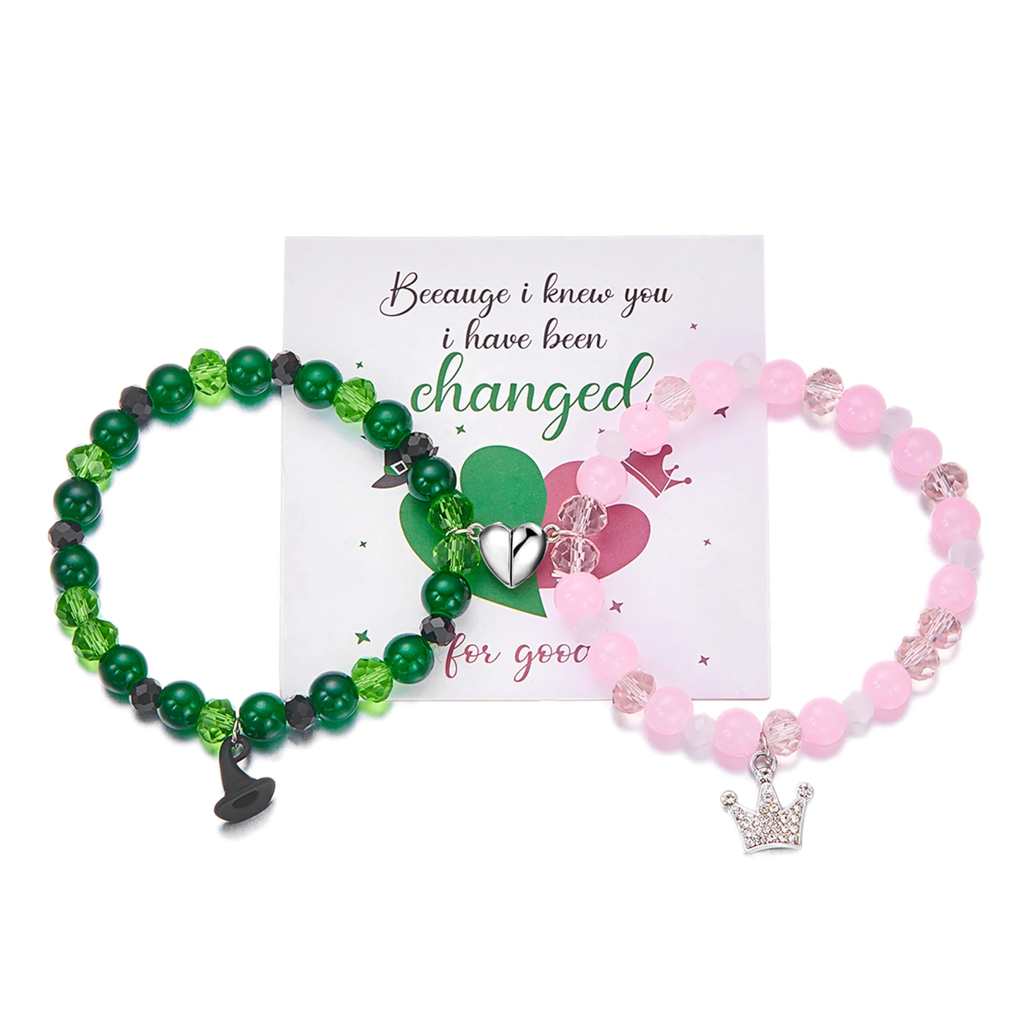 2 Stück Zauberstab-Hutkrone, passende Armbänder für Frauen, süße rosa grüne Perlen, handgefertigtes Stretch-Armband, BFF-Schmuck, Geschenke – Detail 8