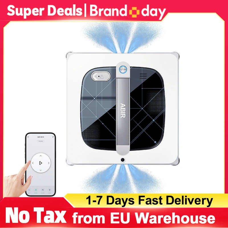 Window Cleaning Robot ABIR WD10,Dual Roller Brushes, 4 Corner Brushes,6-Way Water Spary,10000PA Suction,Wet Wash & Scrub Combo