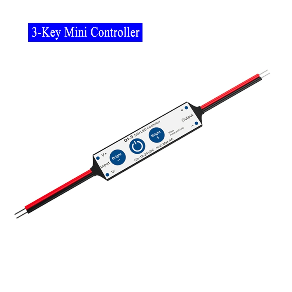 3-klawiszowy jednokolorowy mini kontroler LED Bezstopniowe ściemnianie 1CH 4A DC12V 24V Ściemniacz do jednokolorowych pasków świetlnych LED 5050