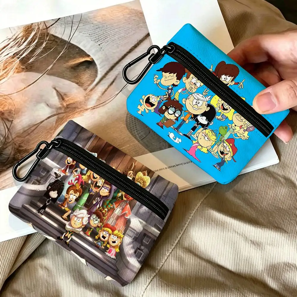 T-The Loud House Lightweight Oxford Fabric Coin Purse With Black Carabiner Hook Card Holder Earphone Storage Pouch