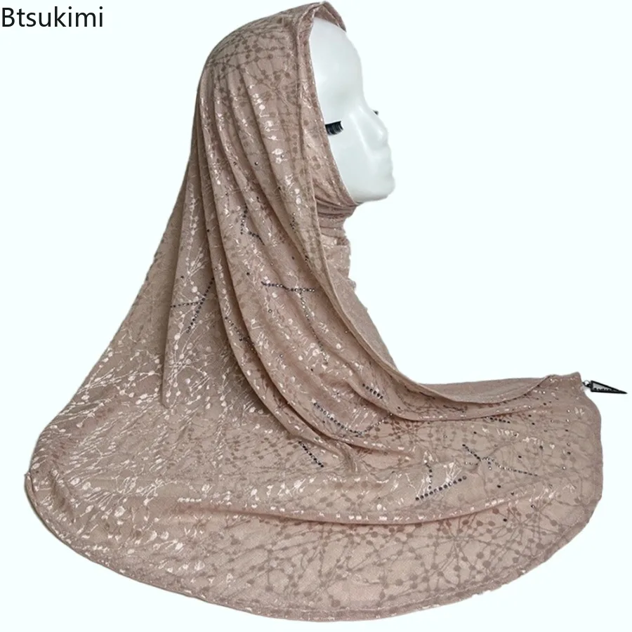 Nouveau femmes musulmanes Hijabs Premium brillant strass écharpe malaisie châle élégant foulard musulman enveloppes doux Turban bandeau châle