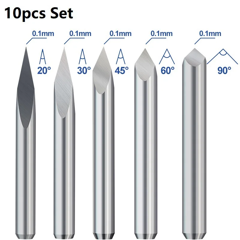 10 sztuk CNC grawerowanie Bit 3 krawędzi piramida grawerowanie bity 3.175mm Shank 20-90D frez palcowy z węglików spiekanychCNC router Bit frez