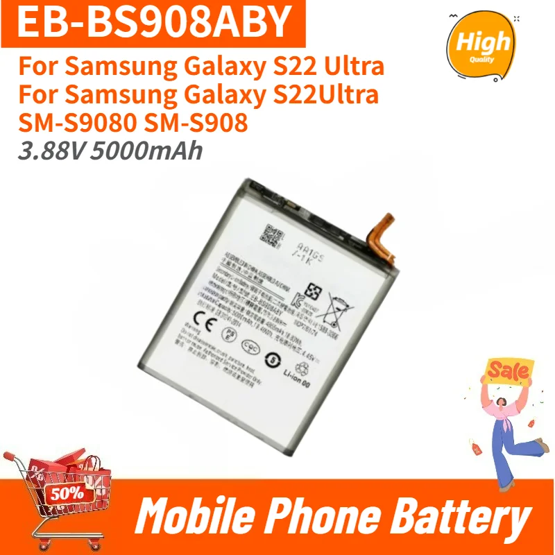 High Capacity Phone Battery EB-BS908ABY 3.88V 5000mAh For Samsung Galaxy S22 Ultra S22Ultra SM-S9080 SM-S908 New High Quality