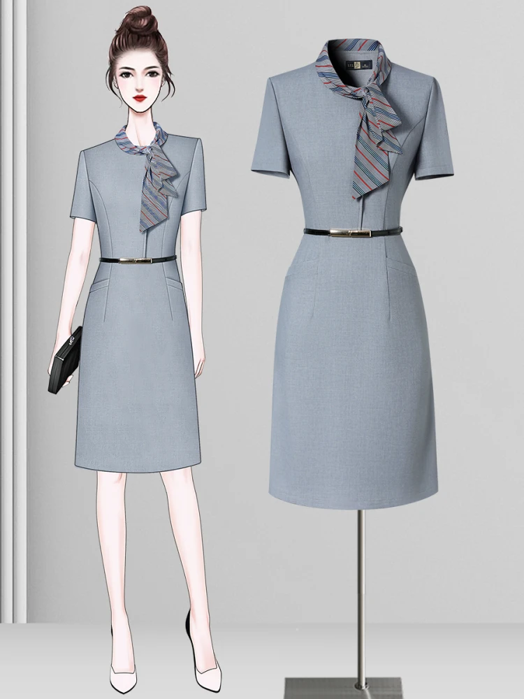 

Professional Summer Dress Women's Stewardess Uniform Hotel Front Desk Workwear Sales Office Case Site Water Bar Uniform