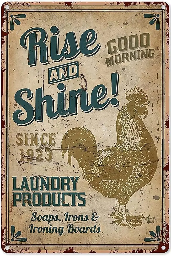 Laundry Decor Farmhouse Style Chicken Rise and Shine Since 1923 Laundry Products Metal Sign Decor Tin Aluminum Sign Wall Art Ret