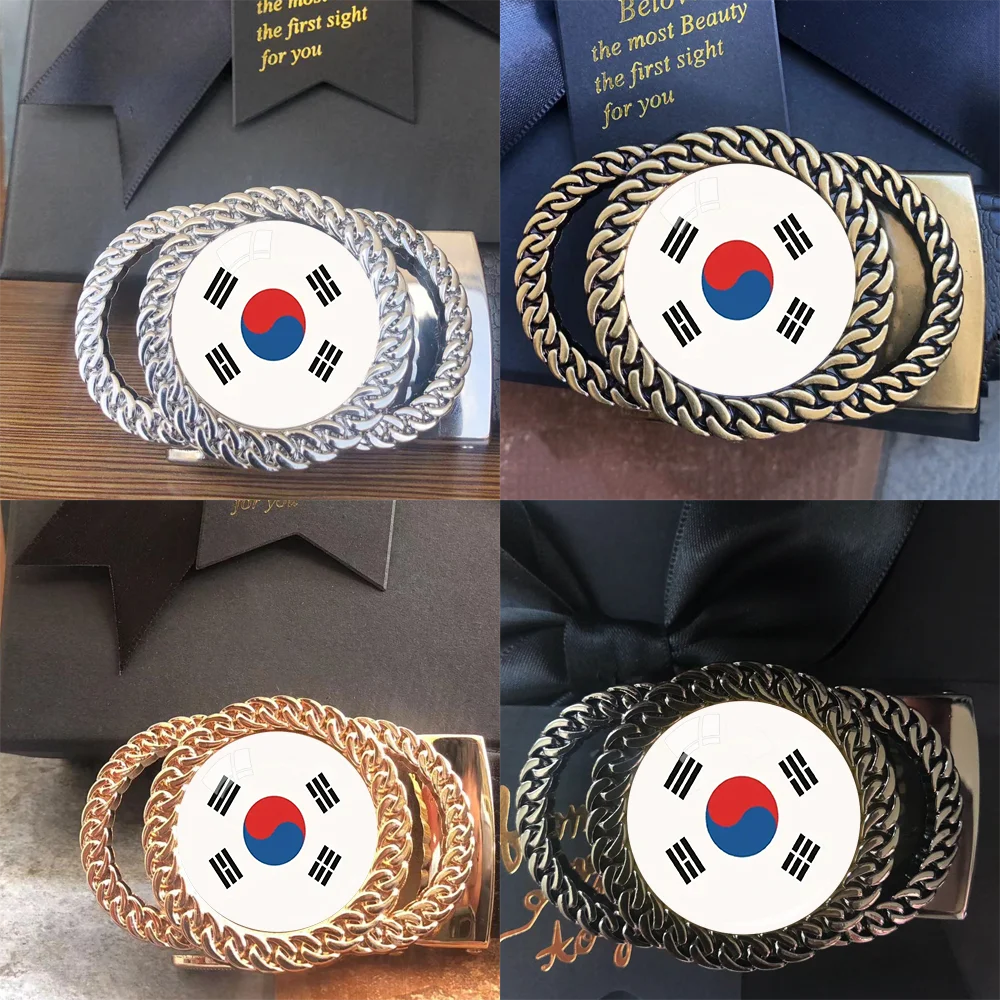 Korean national flag pattern automatic ratchet belt buckle fashion personalized waist accessory best gift for patriots