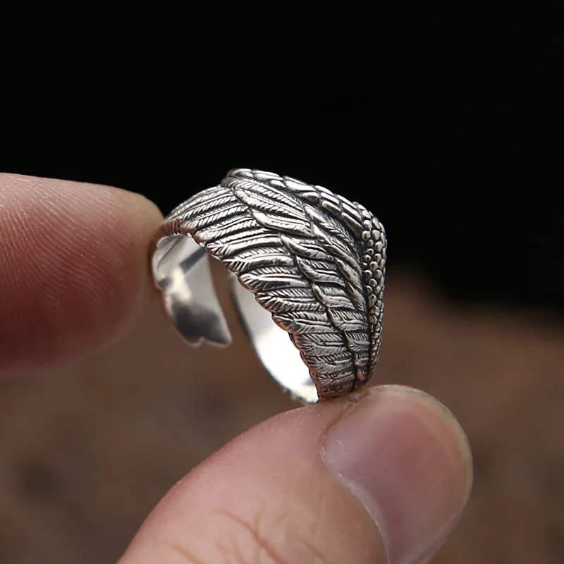 

S925 sterling silver jewelry retro thai silver k-stylestylish eagle wings ring men's and women's open ring