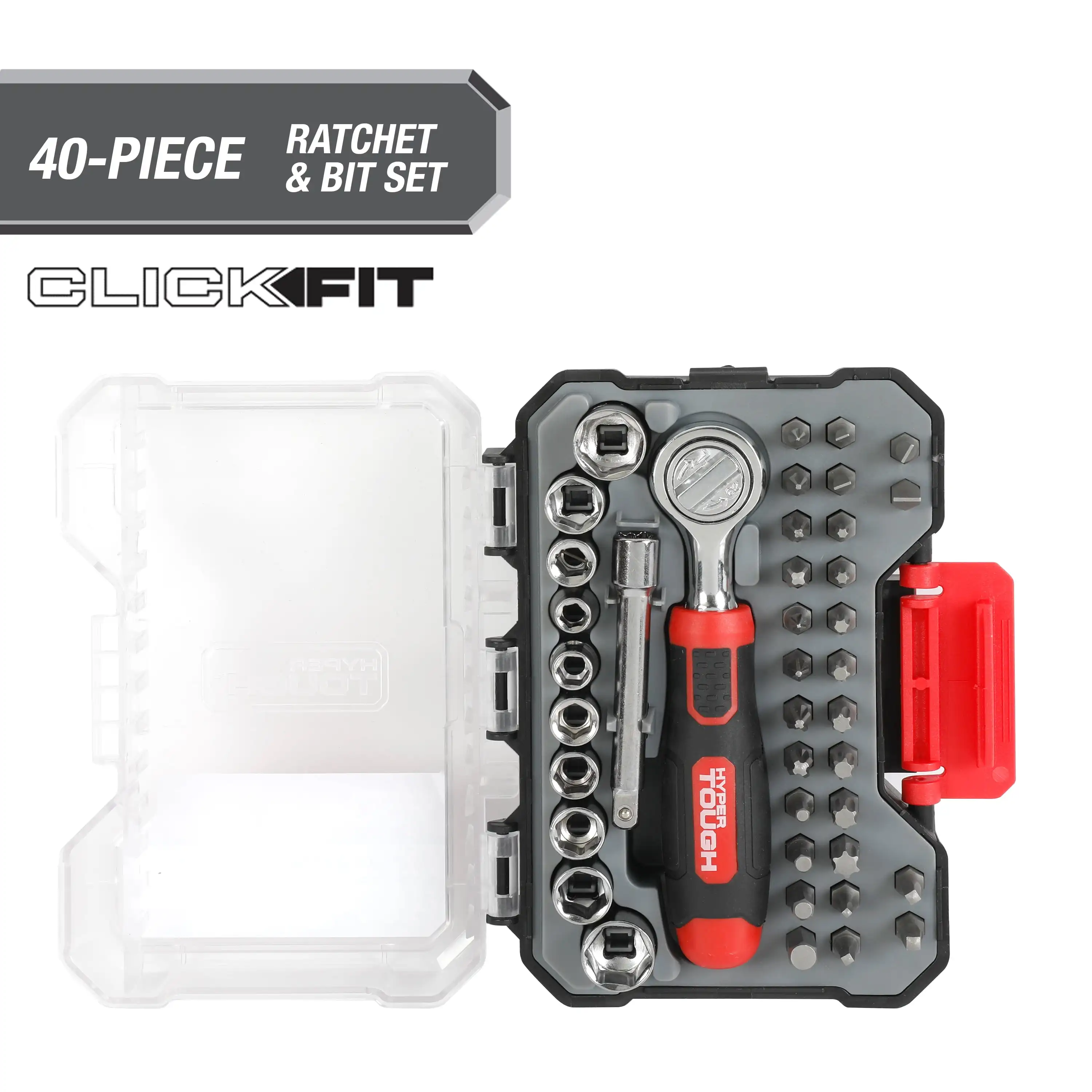1 Pack  40 Pieces Mechanics Ratchet Tool Kit Sockets And Screwdriver Bits Securely Stored In Click Fit Hard Shell Case
