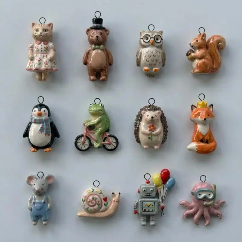 1Pcs Color Preserved Stainless Steel DIY Jewelry Necklace Bracelet Accessories Cartoon Owl Squirrel Hedgehog Charms Pendant