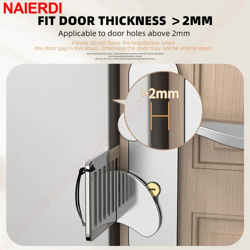 NAIERDI Stainless Steel Portable Door Lock Anti-theft Lock Heavy Duty Security for Home,Hotel,Apartment,College Dorm & Travel