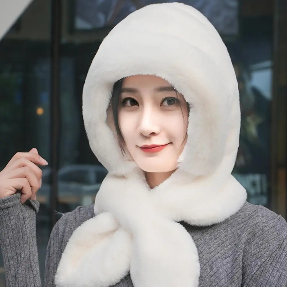 

Women Hat Scarf All-in-one Winter Versatile Cute Plush Cap Warm Thickened Anti-freezing Windproof Hooded Scarf Cold Weather