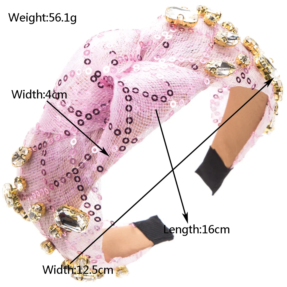 Fashion New Sequined Headband Wide-Brimmed Knotted Nails Glass Drill Sweet Elegance Dance Party Super Shiny Hair Accessories