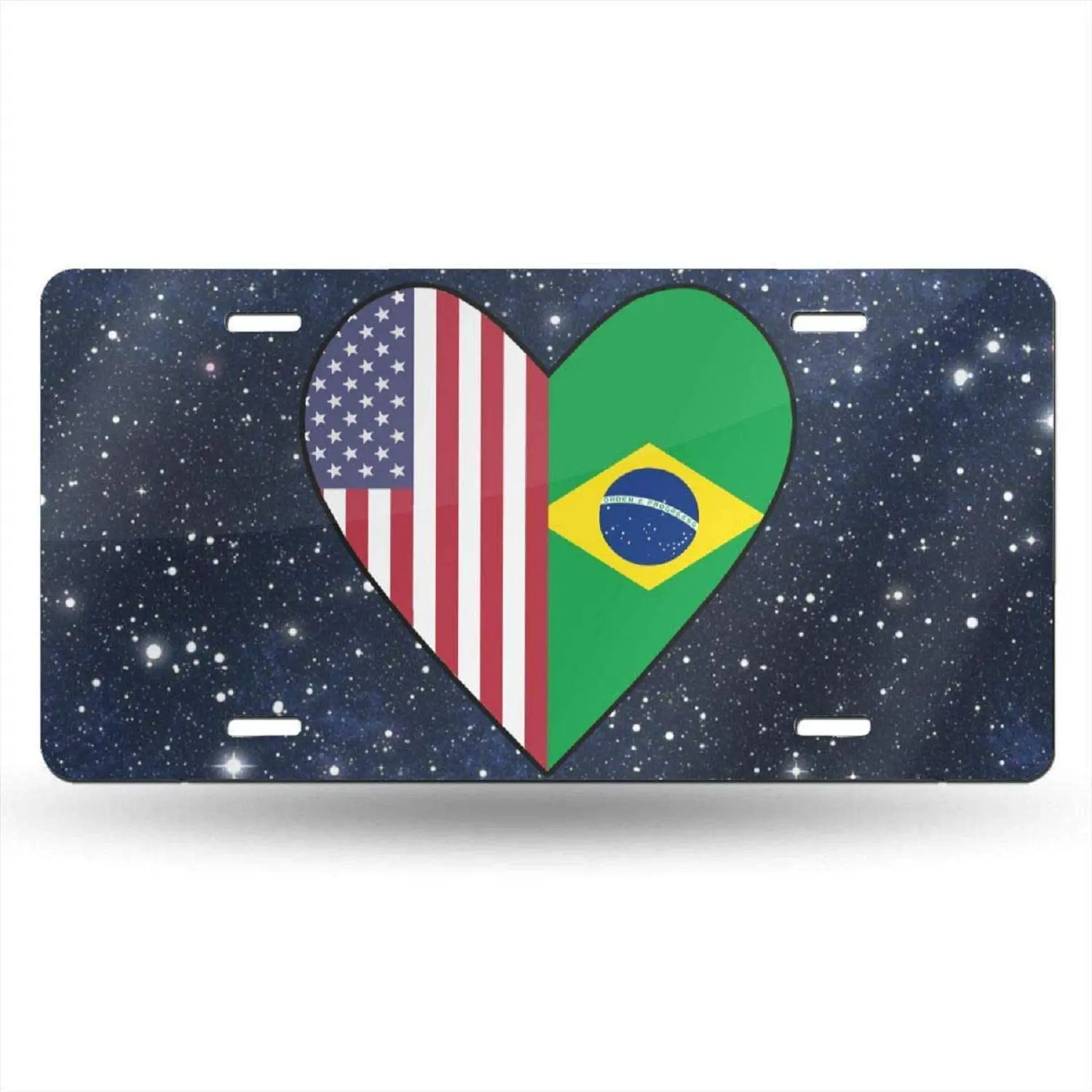 TTDECK Half Brazil Flag Half USA Flag Love Heart Car Tag Decorative Front Plate  Aluminum Metal,Novelty License Plate Car