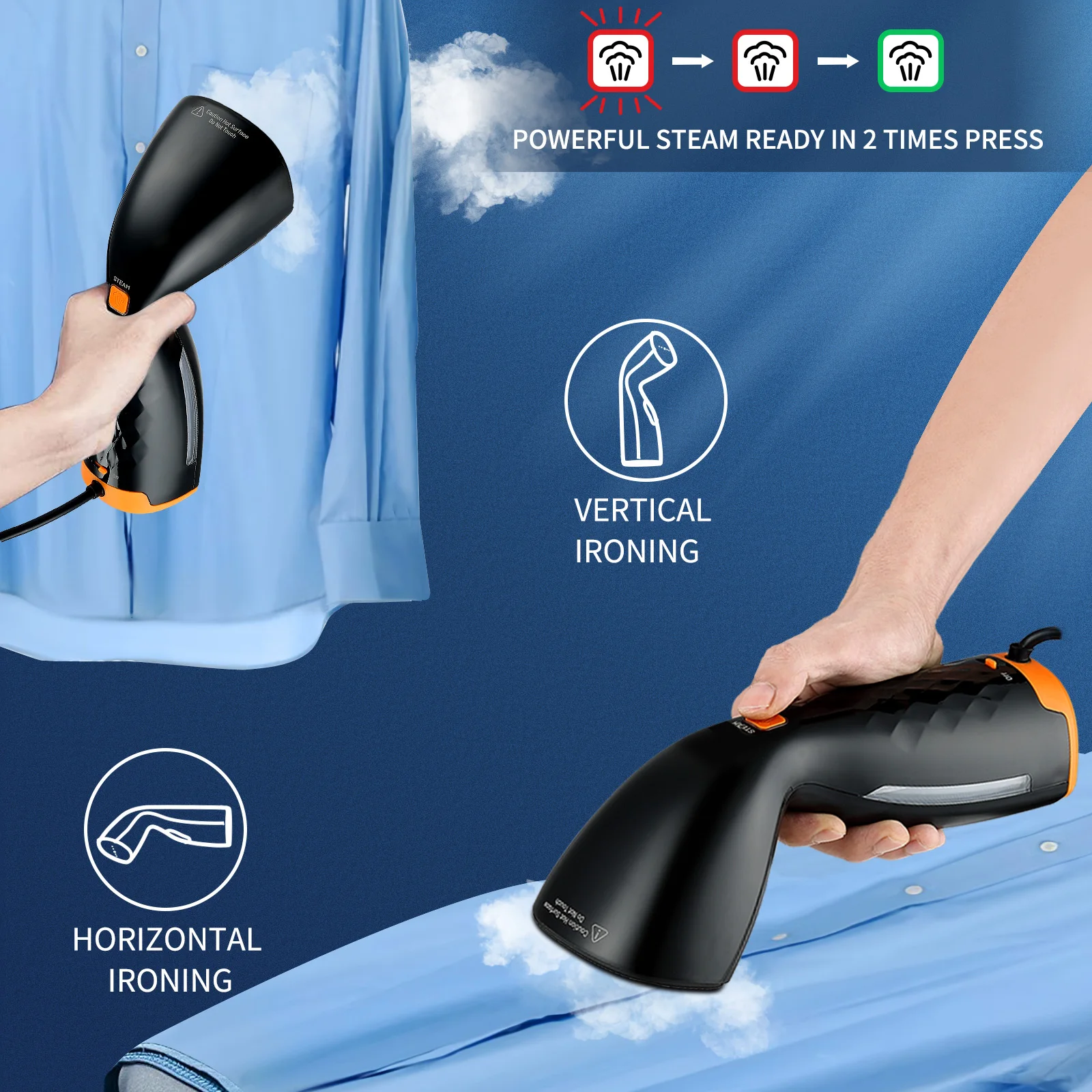 Moolan Garment Steamers 1500W Handheld Fabric Steam Iron Portable Vertical 20 Seconds Fast-Heat Clothes Ironing for Home Travel