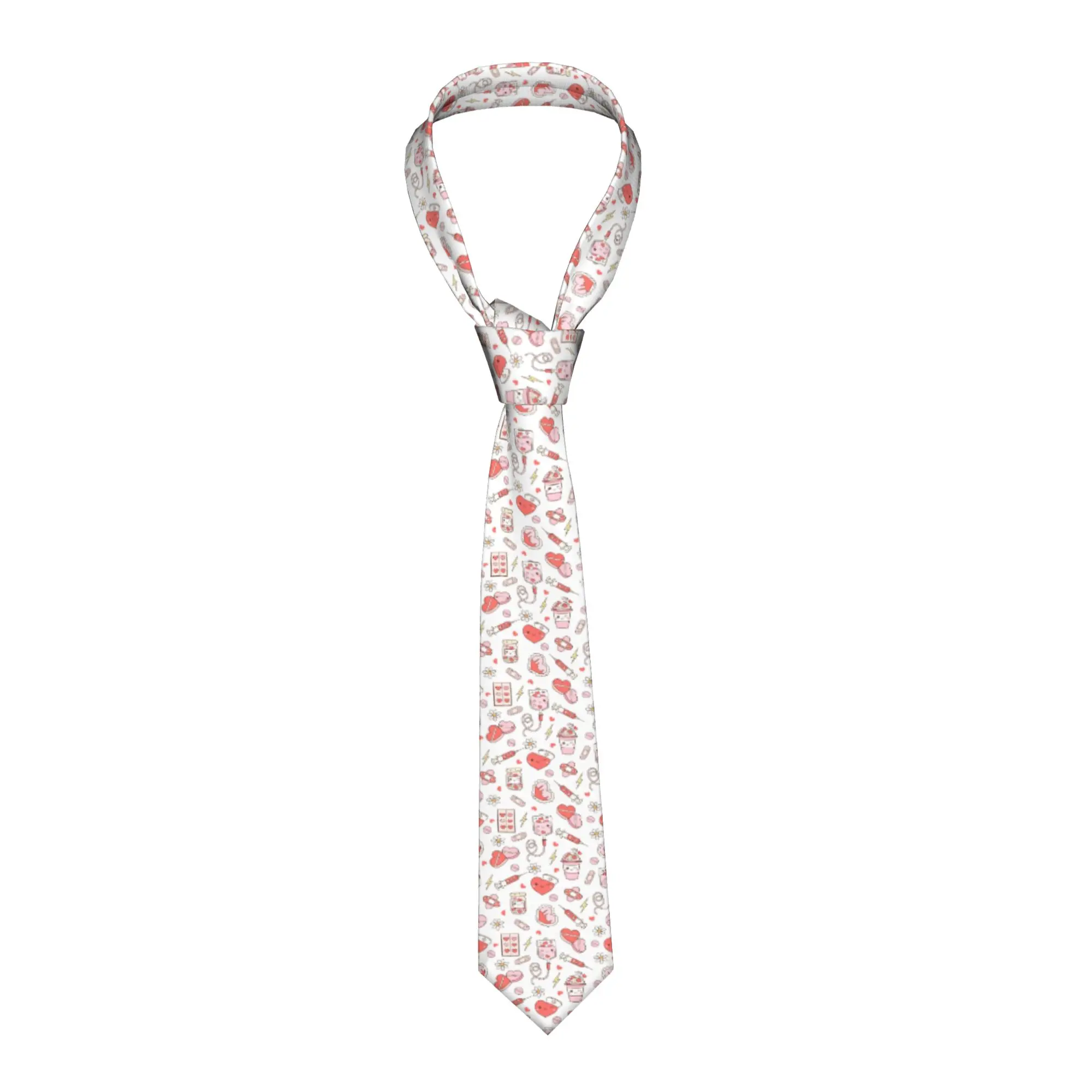 

Мужские шелковые галстуки на День медсестры: розовый шприц, стетоскоп, сердце. Индивидуальный дизайн.