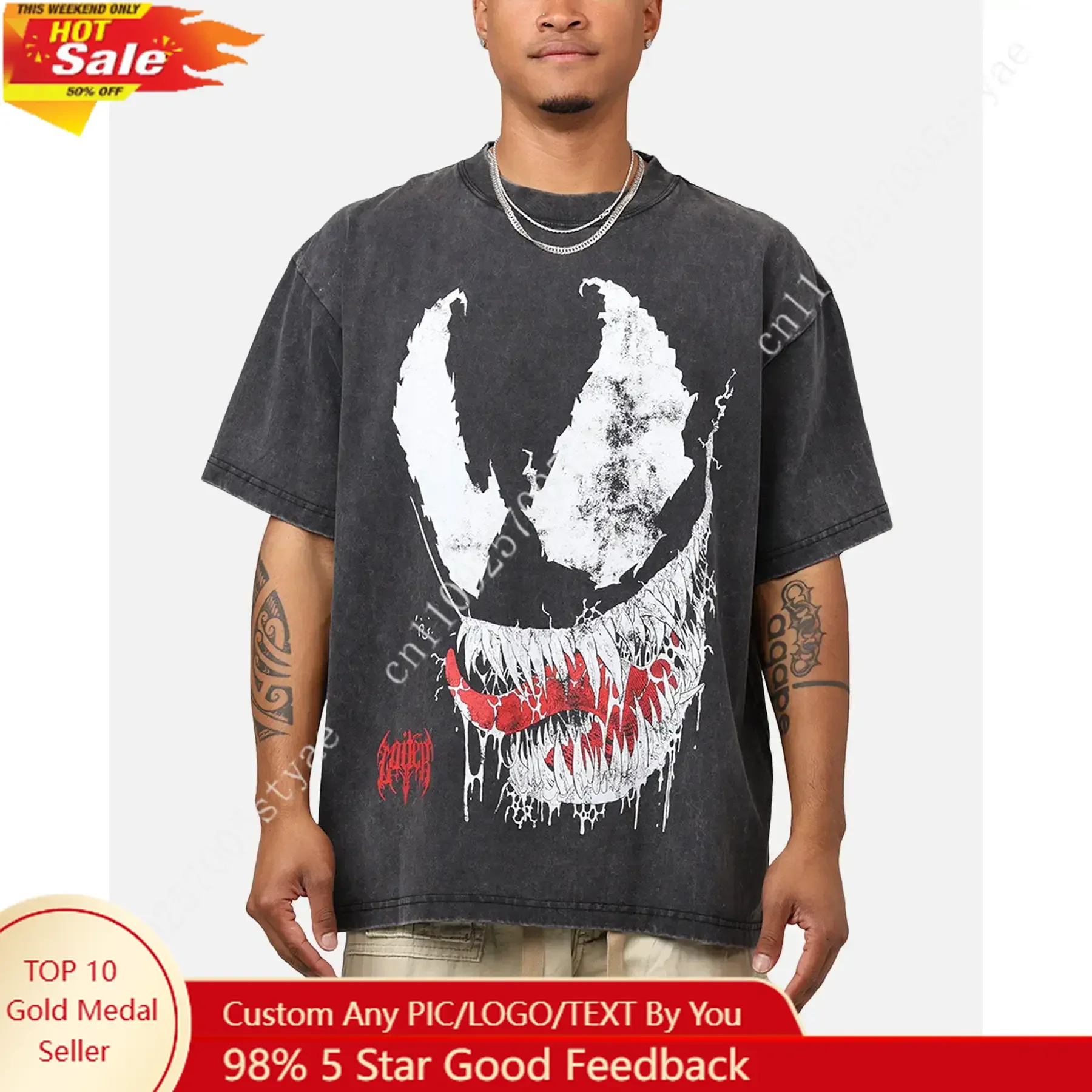 Marvel Spider-Man Venom T-Shirt Black Acidwash