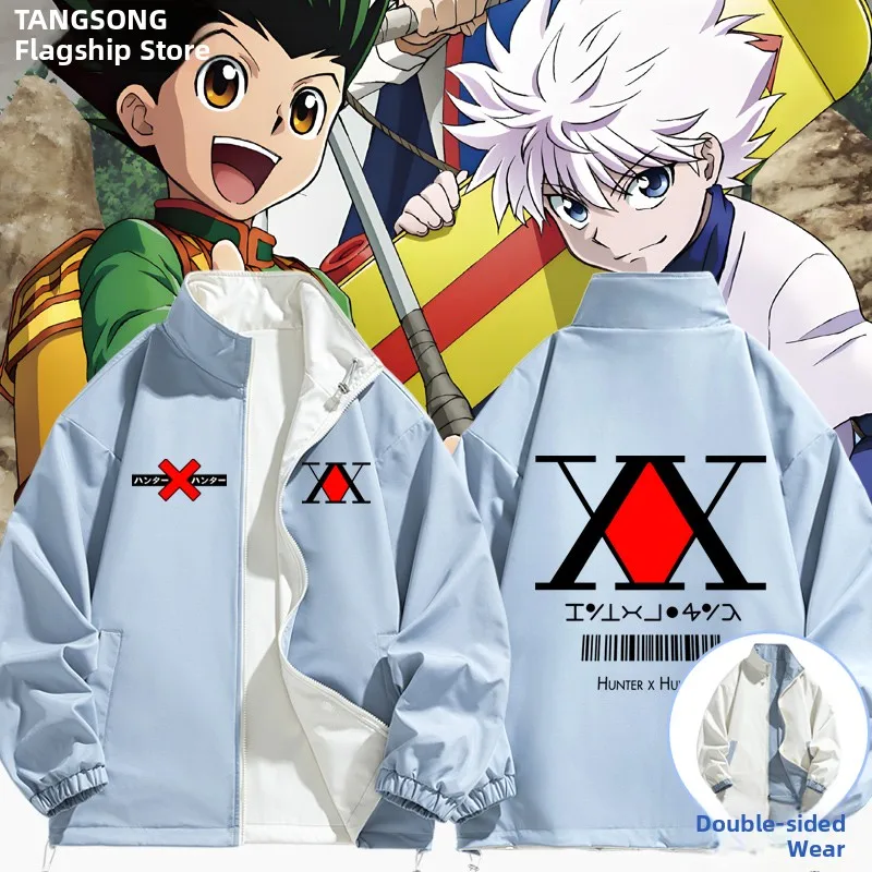 

Двусторонняя куртка с принтом логотипа ассоциации, мультяшным аниме-дизайном, на молнии, свободного кроя, из полиэфирного волокна